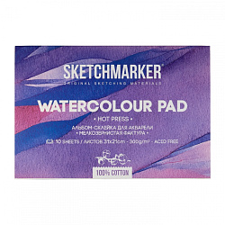Блок бумаги для акварели "Sketchmarker" 100% хлопок, 21*31 см, 300 г/м2, 10 л., мелкозернистая