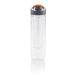 Бутылка д/воды 800 мл. "Tritan" пласт., с контейнером д/фруктов, прозрачный/серый/оранжевый
