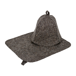 Набор для бани из 2-х предметов (шапка, коврик), серый, Hot Pot