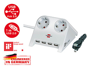 Удлинитель настол. 1.8м (2 роз., 4 USB порта, 3.3кВт, с/з, ПВС) Brennenstuhl бел. Desktop-Power-Plus (белый, провод 3х1,5мм2, сила тока 16А, с/з - с з