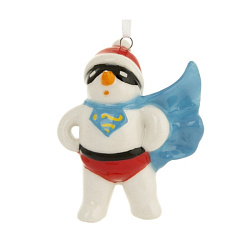 Украшение новогоднее "Снеговик супермен" 6,5*3,5*8,2 см, керам., белый/голубой