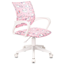 Кресло детское Бюрократ BUROKIDS 1W ткань, розовый единороги, крестов. пластик, корпус белый