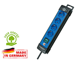 Удлинитель 1.8м (4 роз., 3.3кВт, с/з, выкл., ПВС) черный/синий Brennenstuhl Premium-Line (провод 3х1,5мм2, сила тока 16А, с/з - с заземляющим контакто
