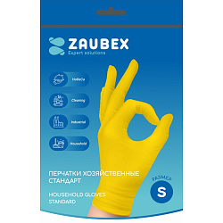 Перчатки латексные хозяйственные  Zaubex р-р S стандарт желтый