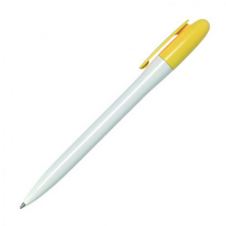Ручка шарик/автомат "Bay BC" 1,0 мм, пласт., глянц., белый/желтый, стерж. синий