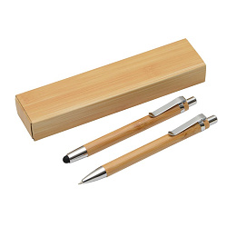 Набор ручка шарик/автомат+карандаш механ. "Double Bamboo" коричневый, дерев. футляр