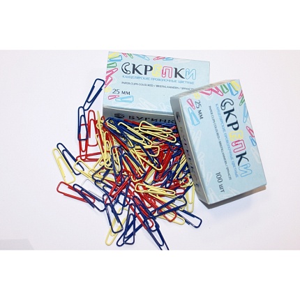 Скрепки 25 мм "Бугинком 2Fix" винил., 100 шт., треуг., цв.
