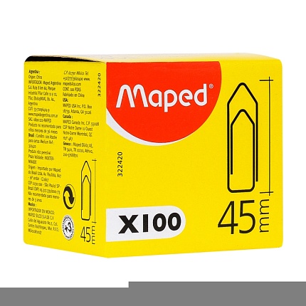 Скрепки 45 мм "Maped" никел., 100 шт., треуг., серебристый