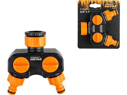 Разветвитель для шланга 2-канальный 3/4" и 1" STARTUL METSA (ST6013-15) (двухканальный разделитель потоков, с регулятором напора)