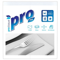 Салфетки бумажные PROtissue 33*33см, 1 слой, 1/8 - сложение, цв.белый, 100 листов