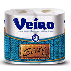 Бумага туалетная  Veiro Elite, 4 рул, цв.белый, 3-сл.