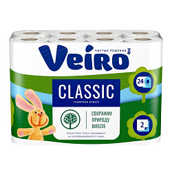 Бумага туалетная  Veiro Classic, 24 рул, цв.белый, 2-сл.