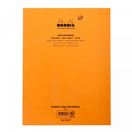 Блокнот А4+ 223*297 мм, 80 л., в клетку "Rhodia" скоба сбоку, обл. карт., оранжевый