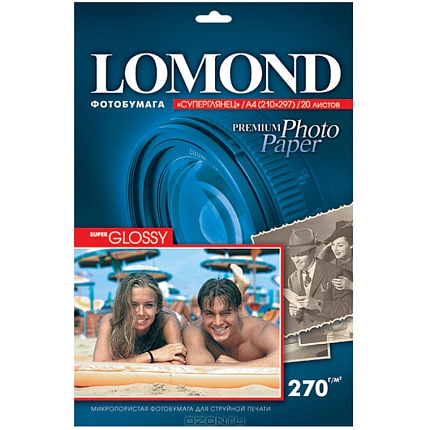 Фотобумага А6, 270 г/м, 20 л., супер глянц., одностор. "Lomond"