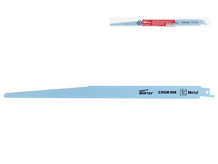Пилка сабельная по металлу S300M (1 шт.) WORTEX высококачественная быстрорежущая сталь, 300 мм длина (пропил прямой, тонкий, для базовых работ)