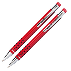 Набор ручка шарик/автомат+карандаш автомат. "Онтарио" красный/серебристый, пласт. футляр