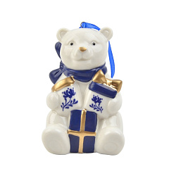 Украшение новогоднее "Медведь гжель" 5,6*8,7*6 см, фарфор., синий/белый