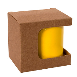 Коробка д/кружки 118*90*108 мм "21044" с окном (прямоуг.), самосборная (состоит из 2-х частей), картон., коричневый