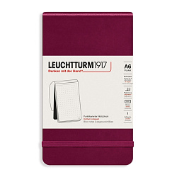 Блокнот А6 90*150 мм, 184 л., лин. "Leuchtturm1917. Portrait Pocket" тв. обл., кожзам., на резинке, красный портвейн