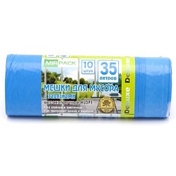Мешки для мусора 35л 10шт/рулон ПВД Mirpack Deluxe 35мкм 50*60см цв.черный, с завязками