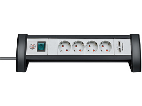 Удлинитель настол. 1.8м (4 роз., 2 USB порта, 3.3кВт, с/з, ПВС) Brennenstuhl Premium-Line (чер./свет.-серый, провод 3х1,5мм2, сила тока 16А, с/з - с з