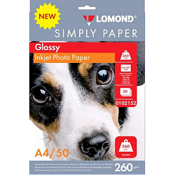 Фотобумага А4, 260 г/м, 50 л., глянц., одностор. Simply Paper "Lomond"