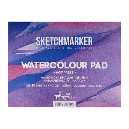 Блок бумаги для акварели "Sketchmarker" 100% хлопок, 31*41 см, 300 г/м2, 10 л., среднезернистая