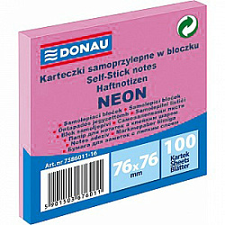 Бумага д/з на кл. осн. 76*76 мм "Donau Neon" 100 л., розовый неон