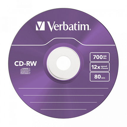 диск CD-RW 700 Мб  8-12х перезапис. Slim Verbatim цветн. 5 шт в уп.