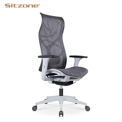 Кресло д/руководителя SitZone CH-283A-HS-P1 сетка, серый, крестов. пластик, корпус белый, регулир. подлокотн., слайдер