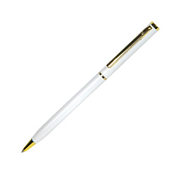 Ручка шарик/автомат "Slim" 1 мм, метал., глянц., белый/золотистый, стерж. синий