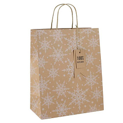 Пакет бумажный подарочный 12,7*9*35,5 см "Kraft Snowflake"