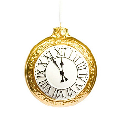 Украшение елочное "Карманные часы" 8,5*7,5*4,3 см, гипс, упак., желтый/белый
