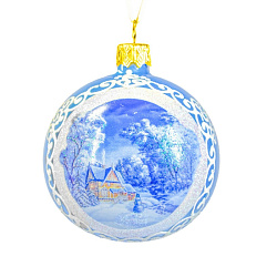 Шар елочный декоративный "Пейзаж-4" d8 см, стекл., голубой/белый