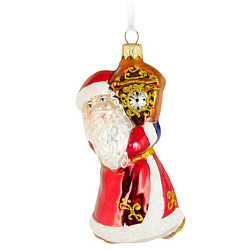 Украшение елочное "Дед Мороз и часы" 12*6*5 см, стекл., упак., разноцветный