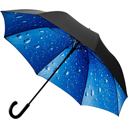 Зонт-трость п/автомат. 120 см, ручка пласт. "GP-54-R Капли дождя" ветрозащитный, с двухслойным куполом, черный/разноцветные