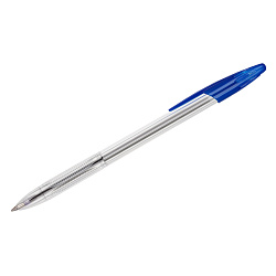 Ручка шариковая СТАММ "555" синяя, 0,7мм, прозрачный корпус РШ200