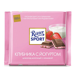 Шоколад молочный "Ritter Sport" 100 гр., клубника с йогуртом