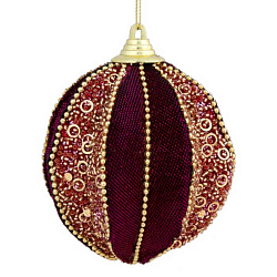 Украшение новогоднее "Бархатный золототисто-бордовый шар" 10*10*10 см, пенополистирол., красный