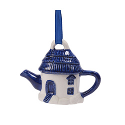 Украшение новогоднее "Чайник" 10,9*8,8*2,5 см, керам., голубой/белый