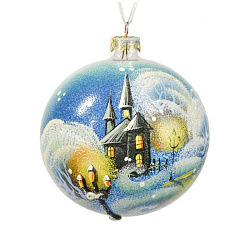 Шар елочный декоративный "Рождественский дом-2" d10 см, стекл., разноцветный