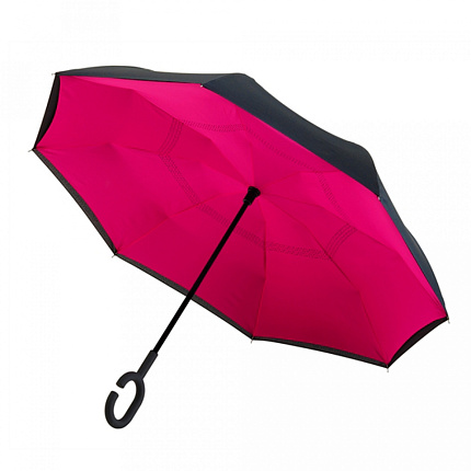 Зонт-трость п/автомат. 107 см, ручка пласт. "RU-6" реверсивный, черный/розовый 6C/PMS219C