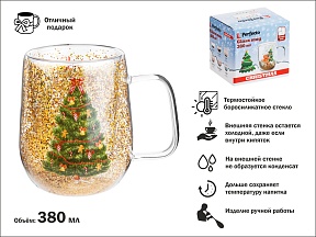 Кружка стеклянная с двойными стенками, 380 мл, серия CHRISTMAS-1, PERFECTO LINEA