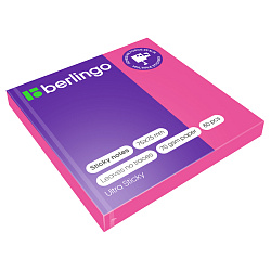 Самоклеящийся блок Berlingo "Ultra Sticky", 75*75мм, 80л., розовый неон LSn_39203