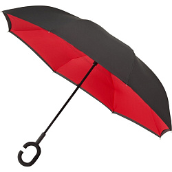 Зонт-трость п/автомат. 107 см, ручка пласт. "RU-6" реверсивный, черный/красный 6C/199C