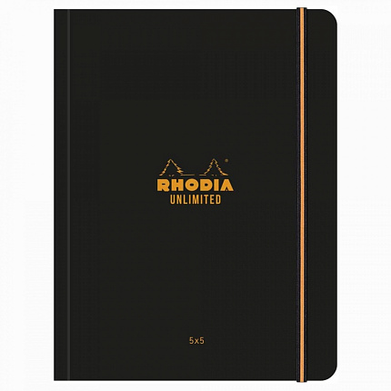 Блокнот А5+ 160*210 мм, 60 л., в клетку "Rhodia Unlimited" сшивка сбоку, обл. карт., микроперф., на резинке, оранжевый
