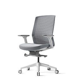 Кресло д/руководителя BESTUHL J1, бел. рама, без подголовн., регул. подлокотн., спинка-сетка, сиденье-ткань, крест.-пластик, серый 