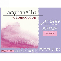 Блок-склейка бумаги для акварели "Artistico Extra White" 100% хлопок, гор. пресс, 23*30,5 см, 300 г/м2, 20 л.