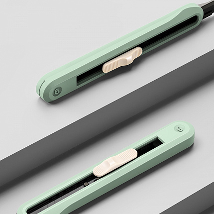 Нож для бумаги мал. "Deli Nusign" 9 мм, усиленный, зеленый