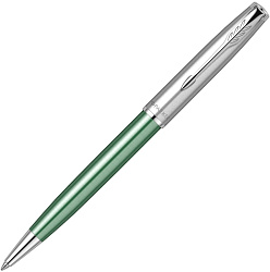 Ручка шарик/автомат "Sonnet Essential SB K545 LaqGreen CT" 1 мм, метал., подарочн. упак., серебристый/зеленый, стерж. черный